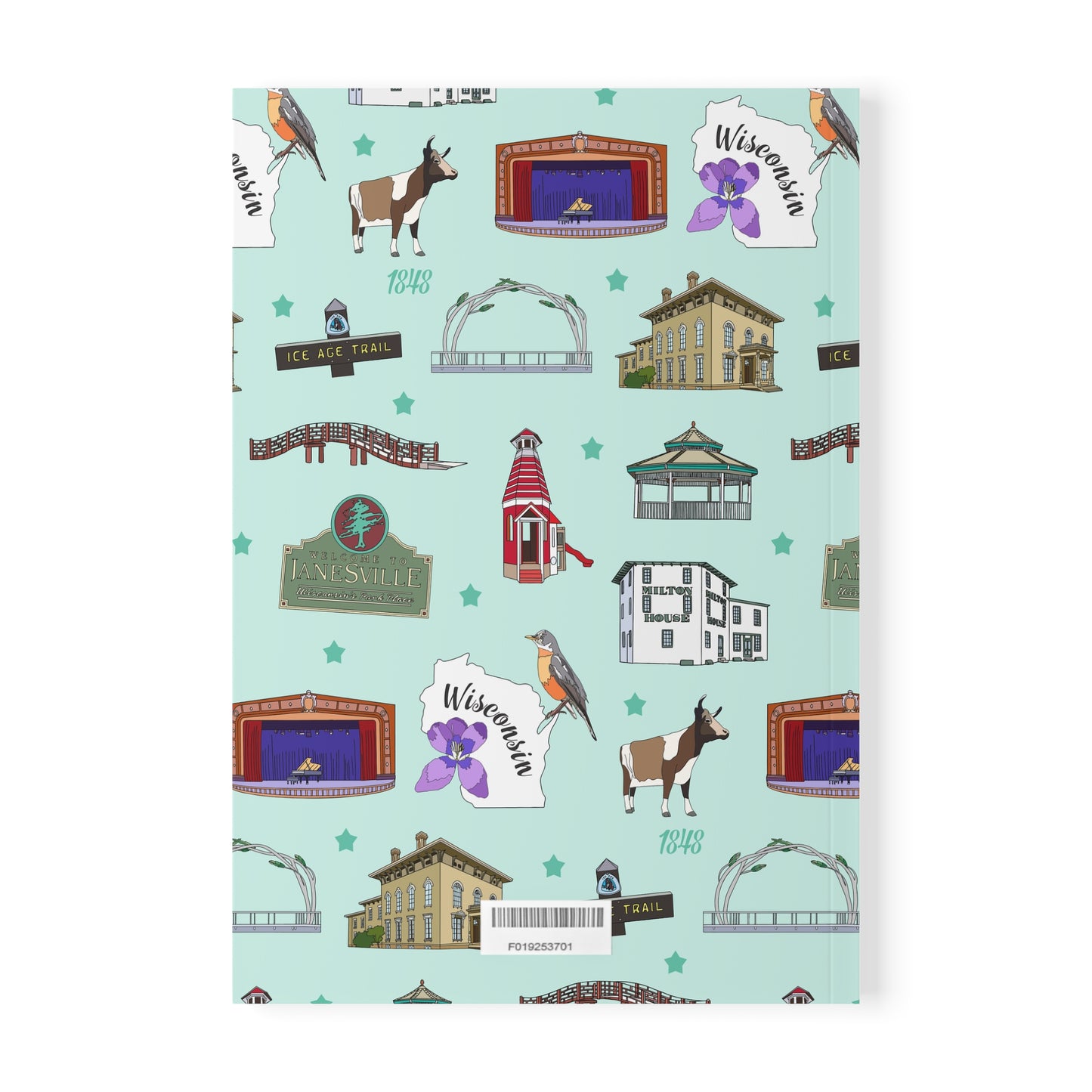 Paperback notebook with Janesville, Wisconsin WI landmarks in mint 150 lined pages