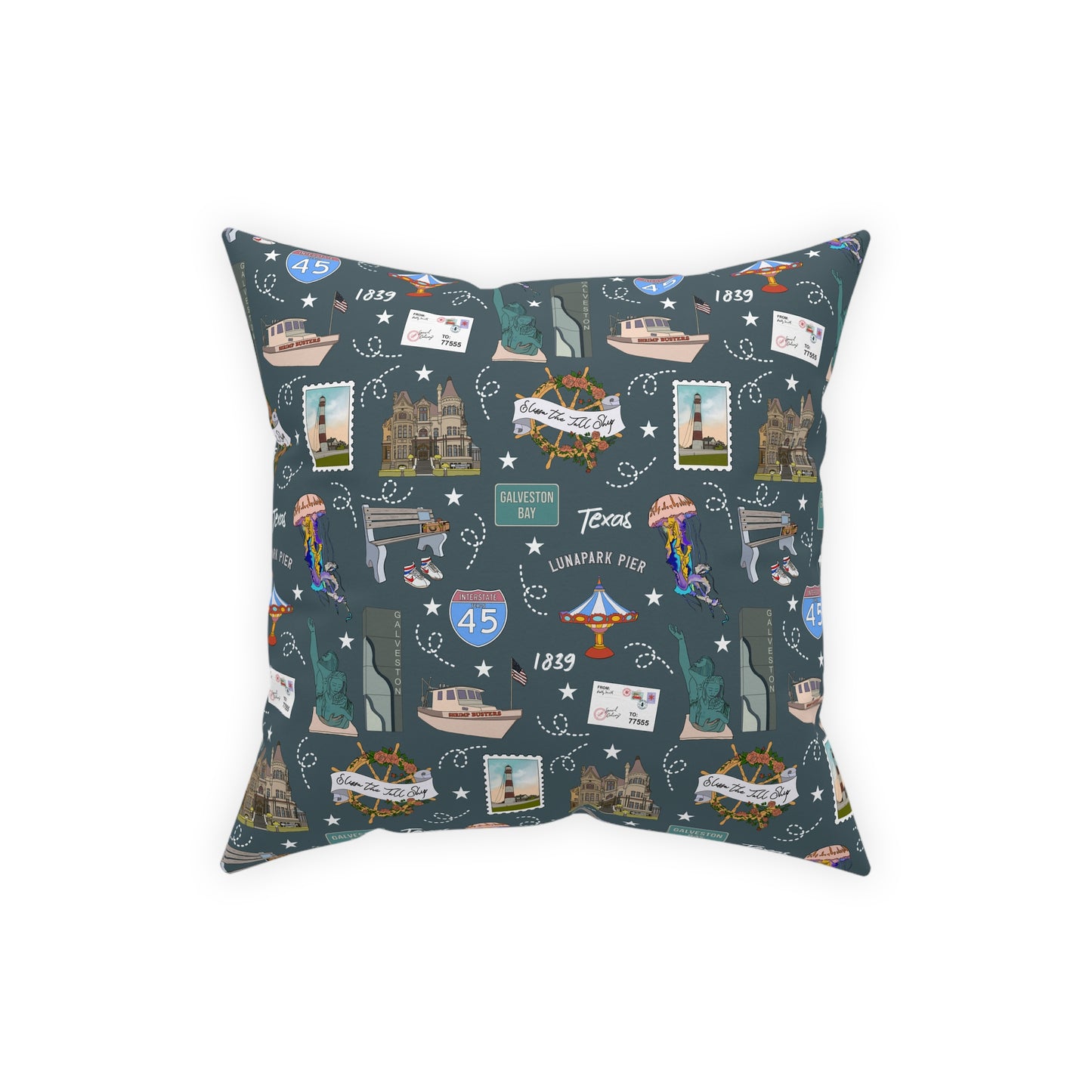 Broadcloth Pillow with Galveston, TX in deep ocean