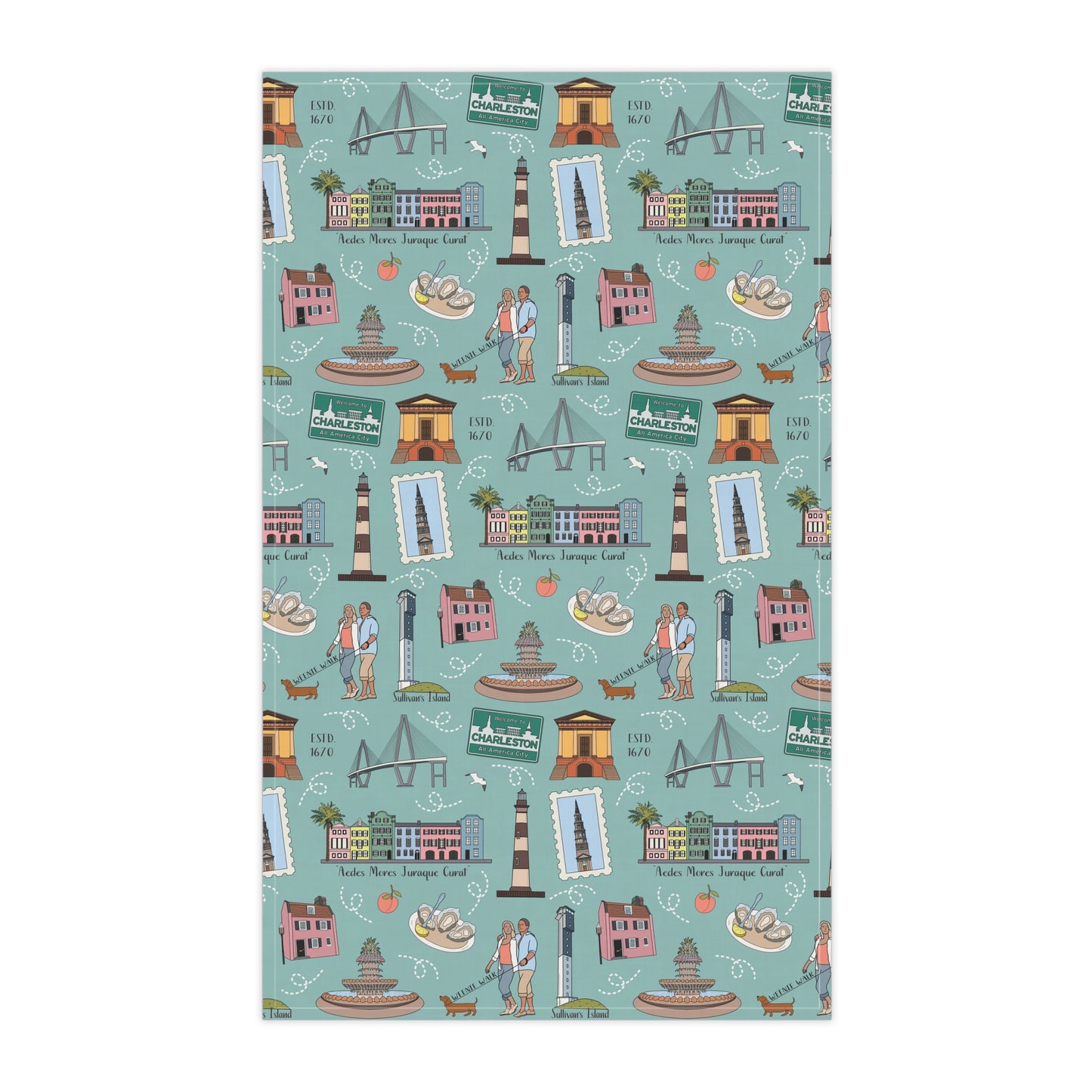 Kitchen Towel with Charleston, SC in sage