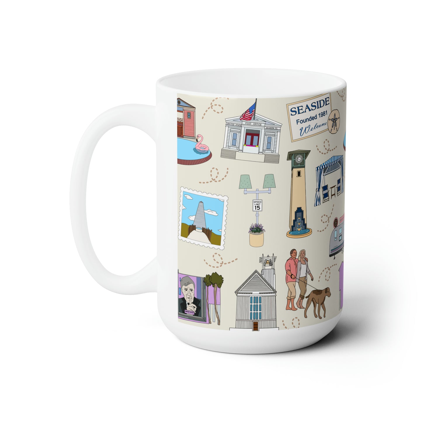 Ceramic Mug 15oz with Seaside, FL in beige