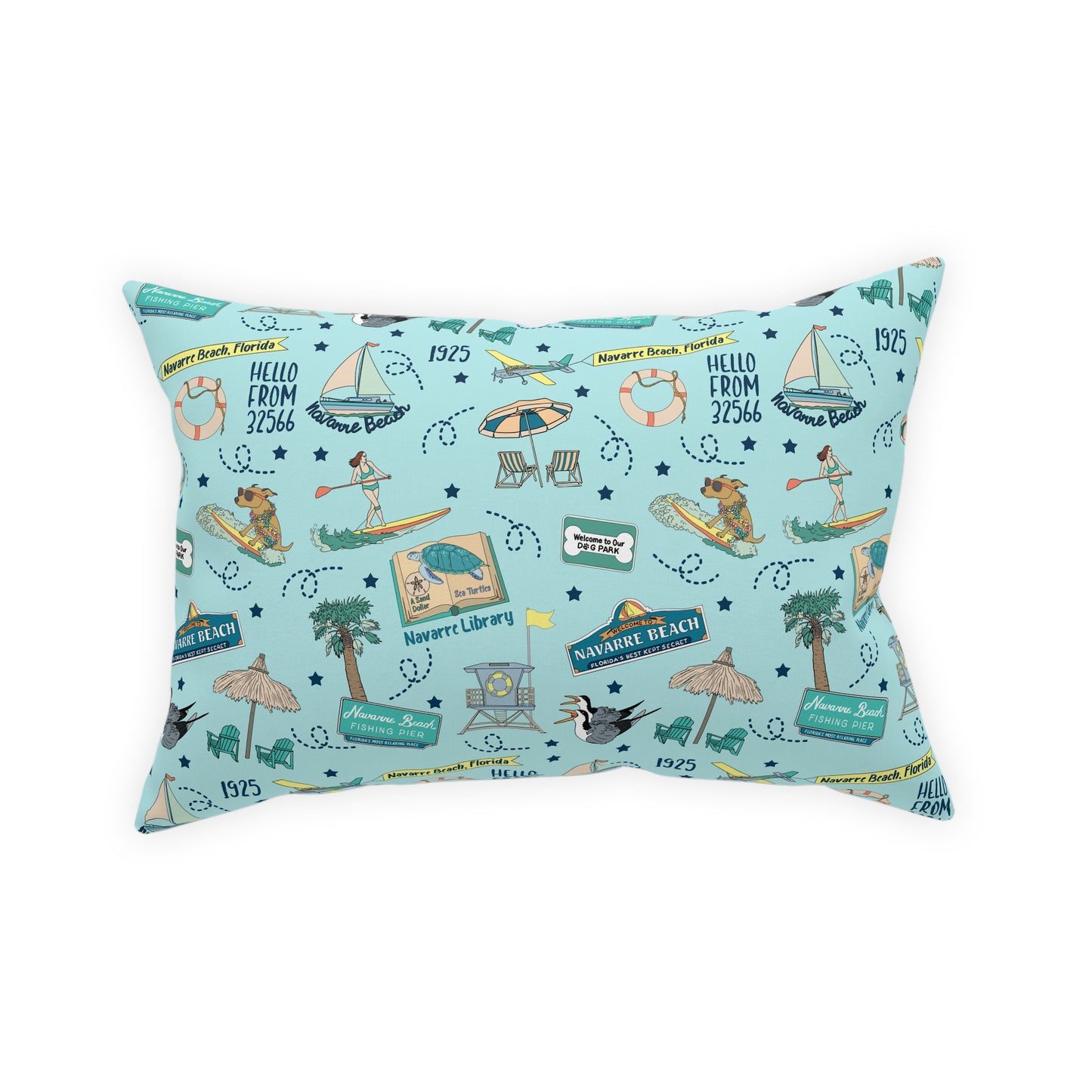 Broadcloth Pillow with Navarre Beach, FL in sky blue