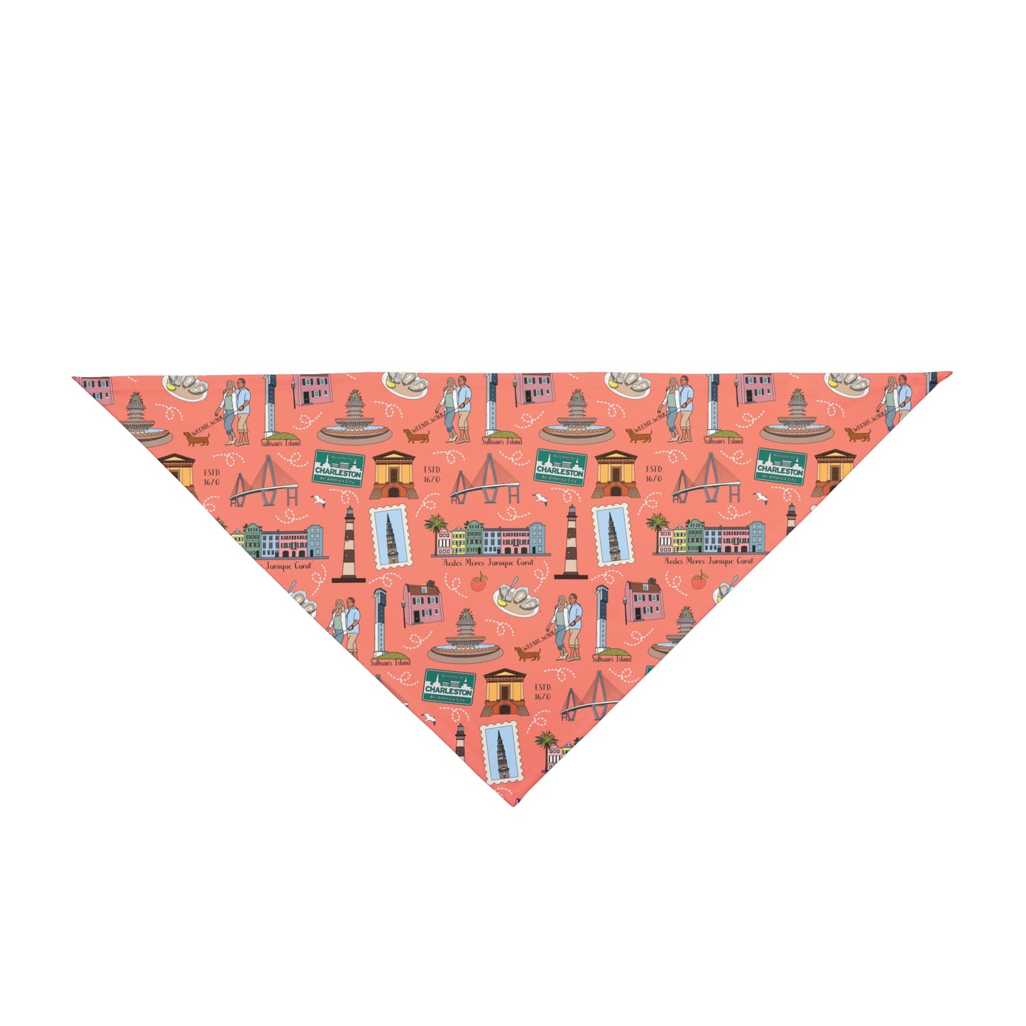 Pet Bandana with Charleston, SC in coral