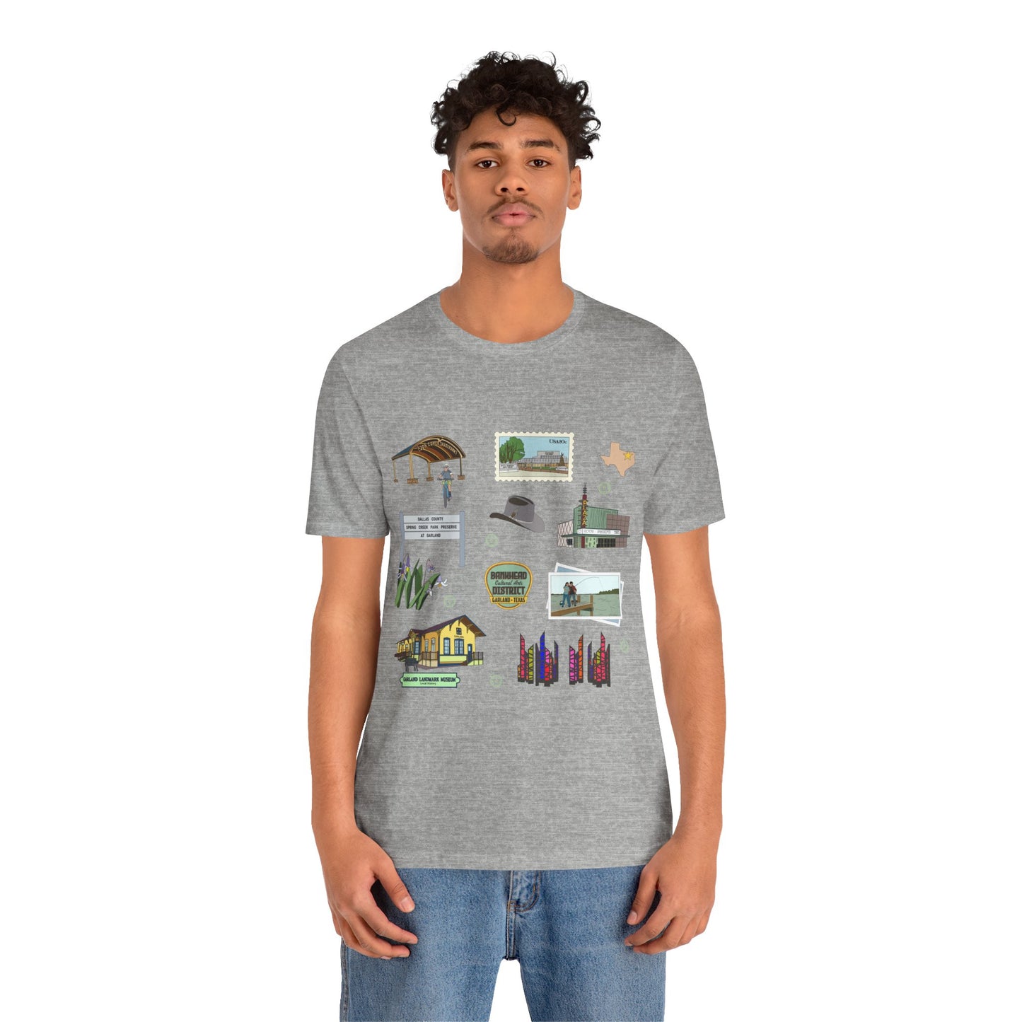 Unisex Jersey Short Sleeve Tee with Garland, Texas TX landmarks print