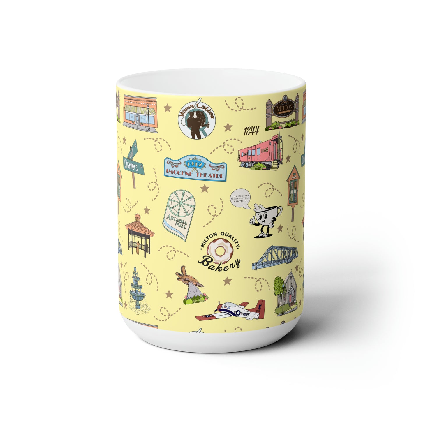 Ceramic Large Mug 15oz with Milton, FL in soft yellow