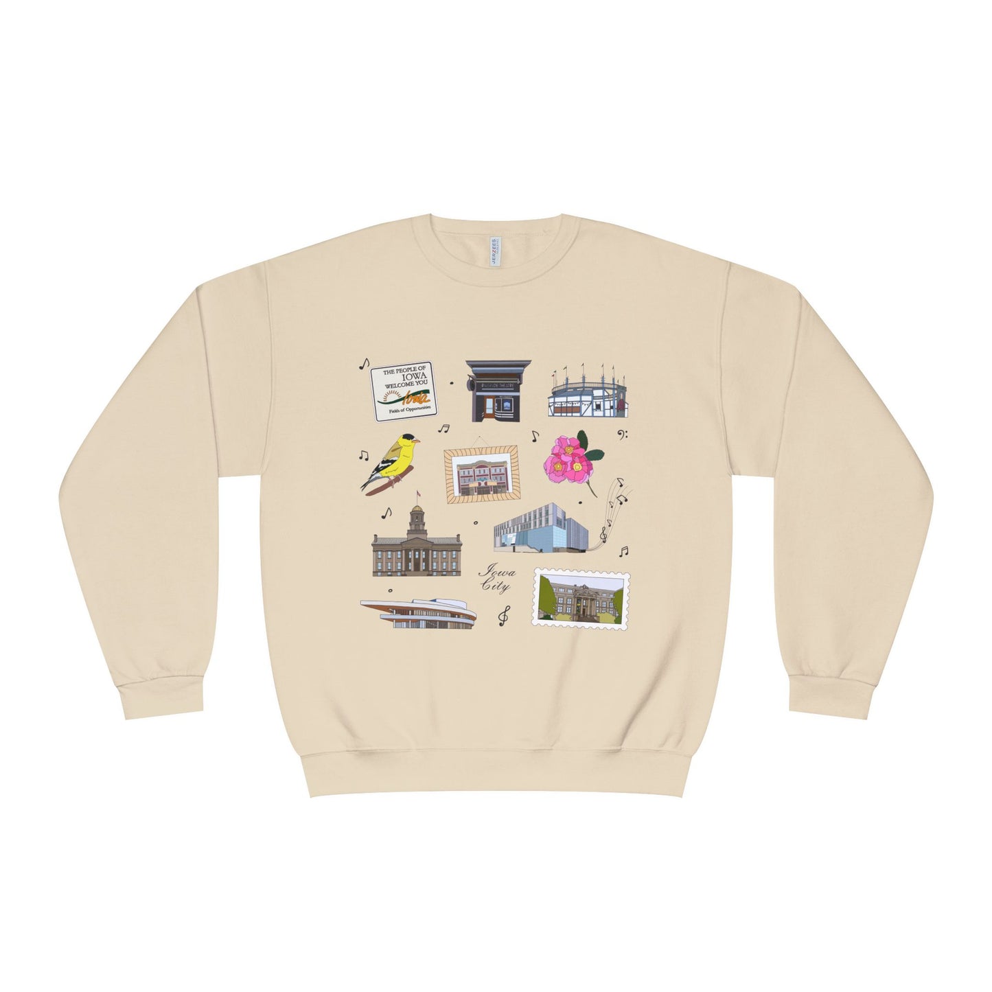 Unisex NuBlend® Crewneck Sweatshirt with Iowa City, Iowa IA in assorted colors