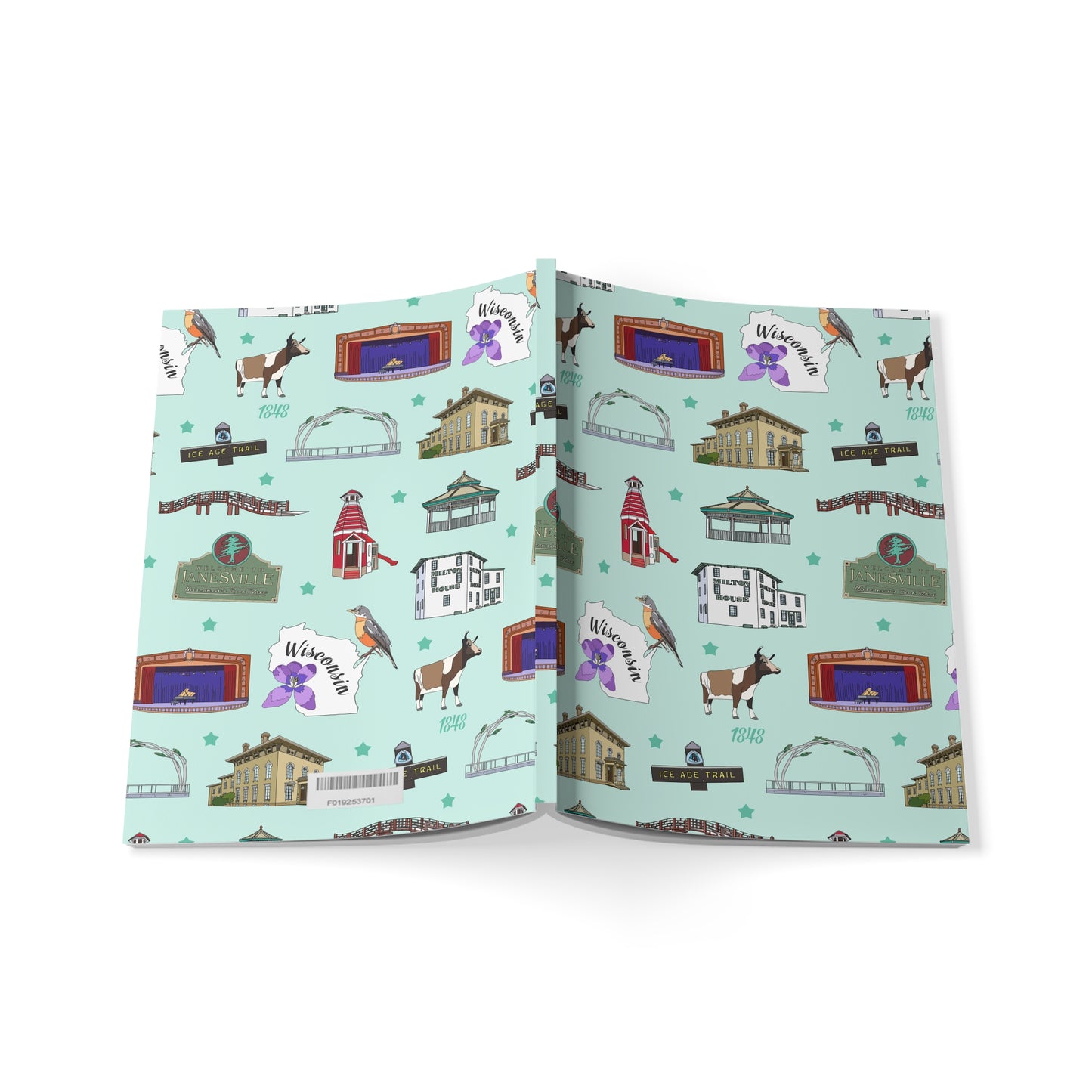 Paperback notebook with Janesville, Wisconsin WI landmarks in mint 150 lined pages