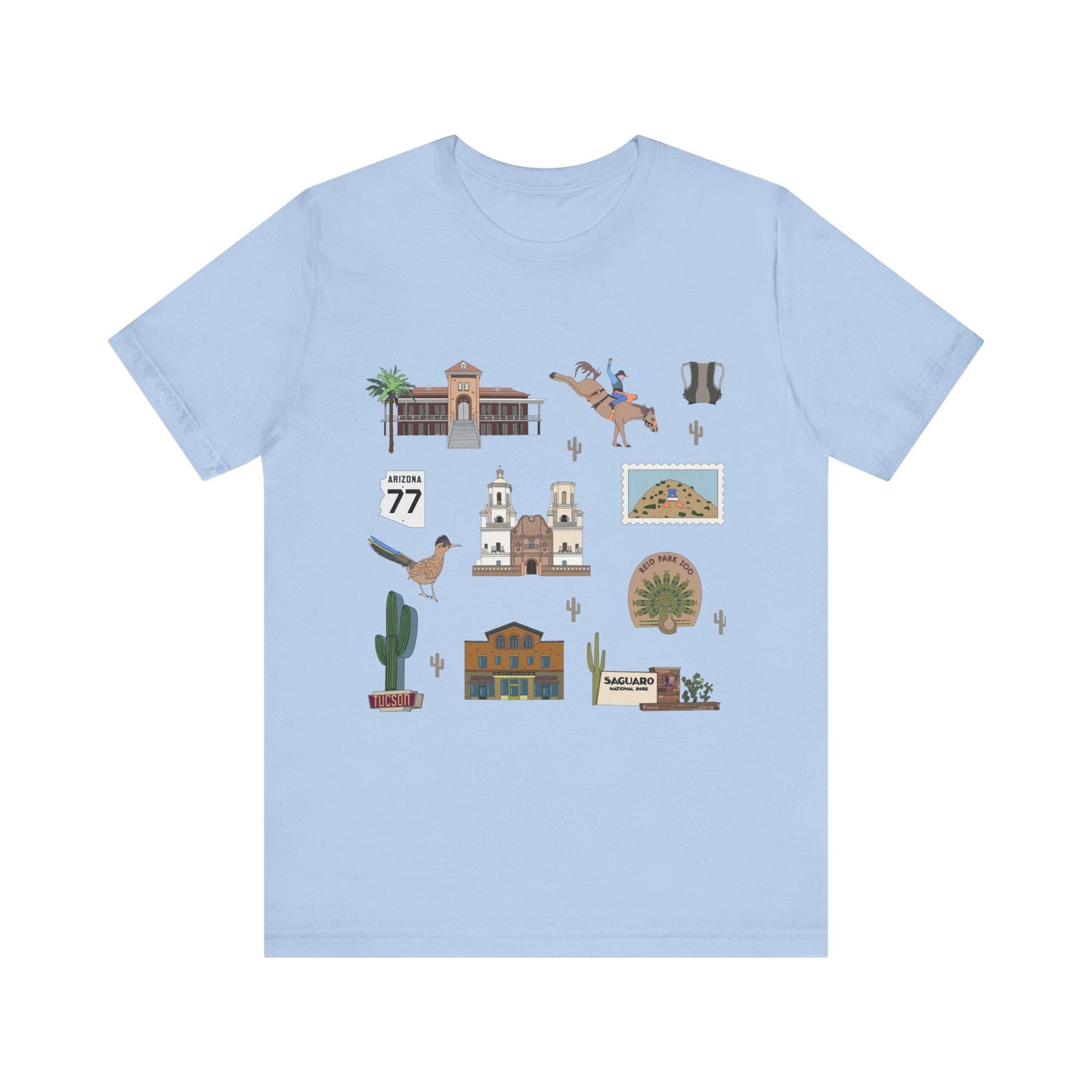 Unisex Jersey Short Sleeve Tee with Tucson, Arizona AZ landmarks print