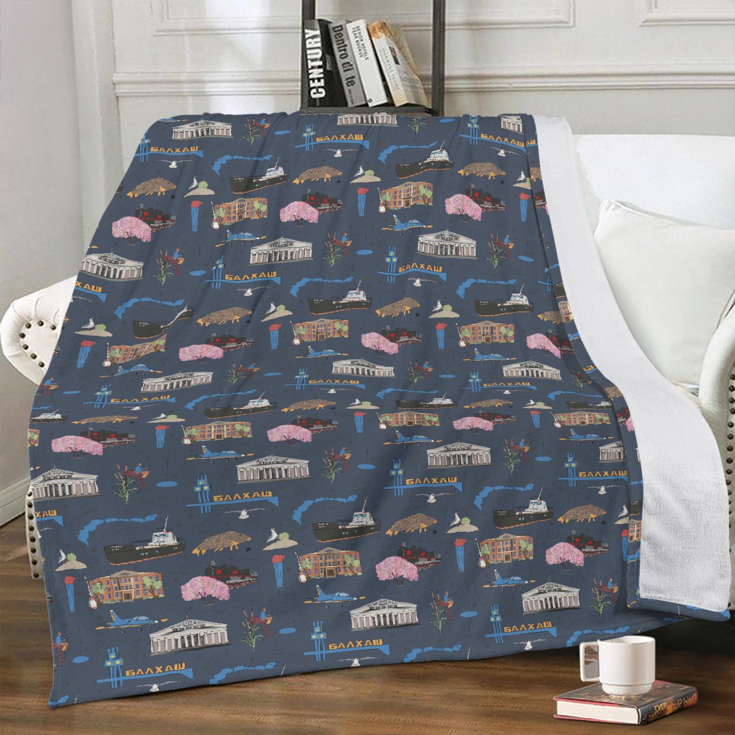 Minky blanket with custom pattern one size 70"x 54" in navy