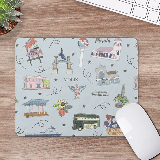 Mouse Pad with Pensacola, FL in silver gray