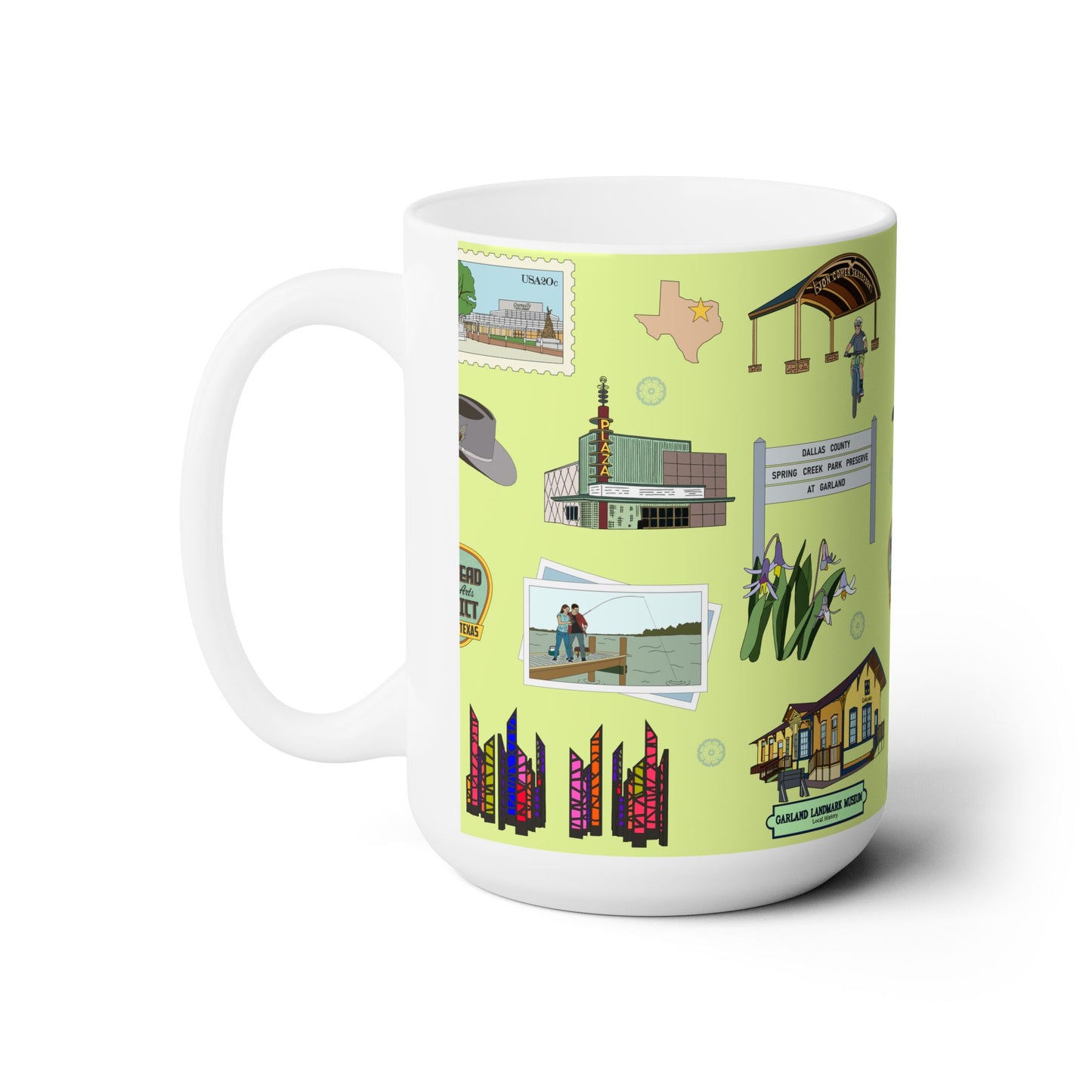 Ceramic Mug 15oz with Garland, Texas TX in avocado
