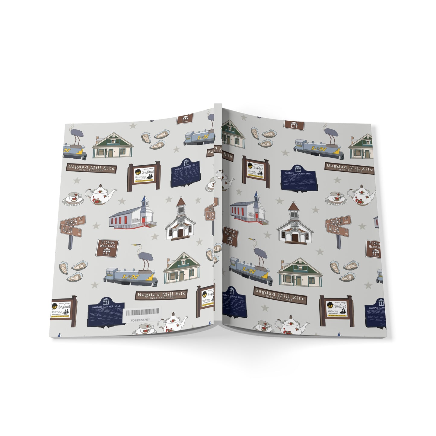 Paperback notebook with Bagdad, Florida FL landmarks in grey 150 lined pages