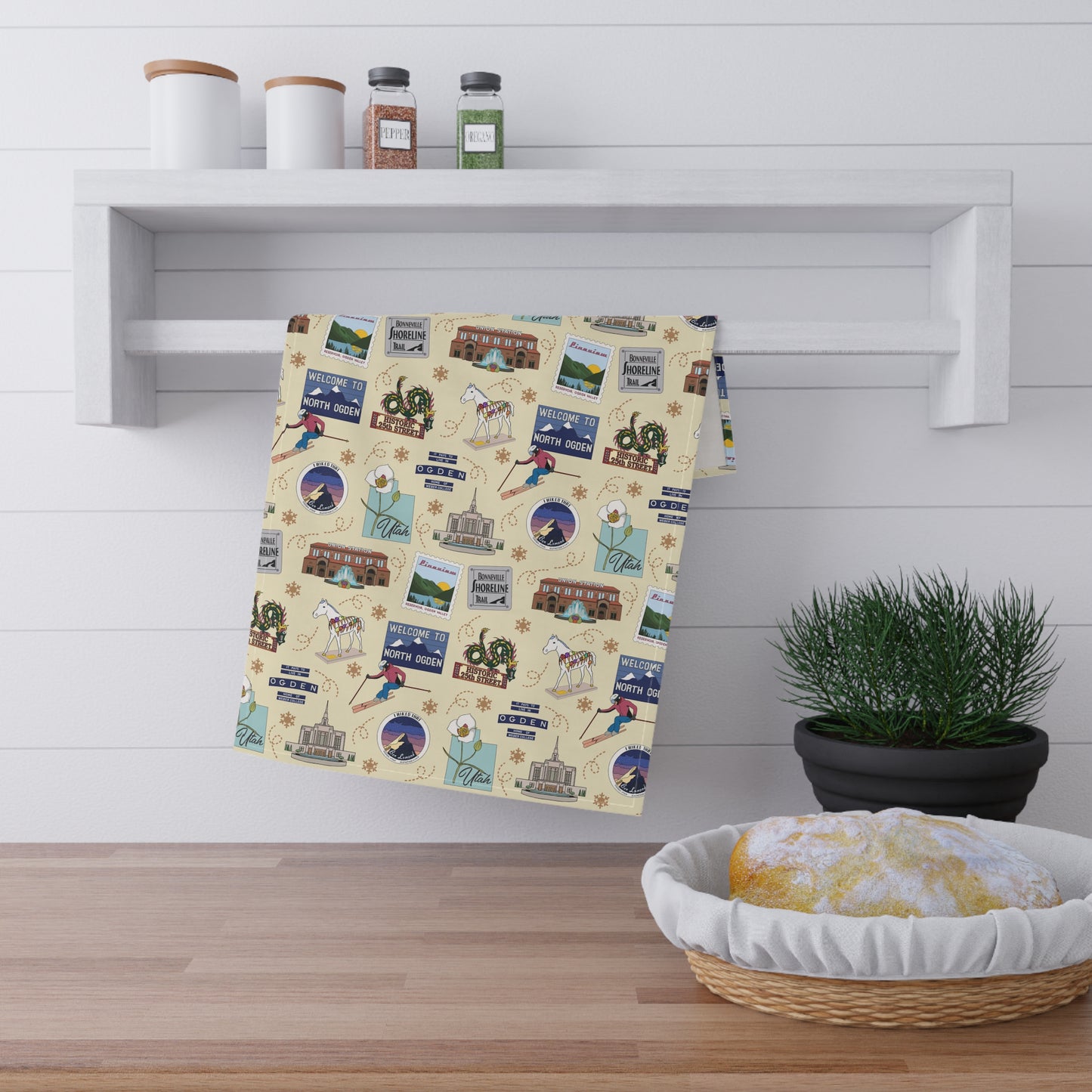 Kitchen Towel with Ogden, UT in cream