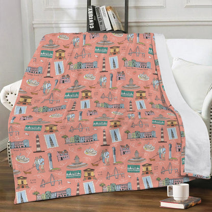 Minky Blanket with Charleston SC in coral