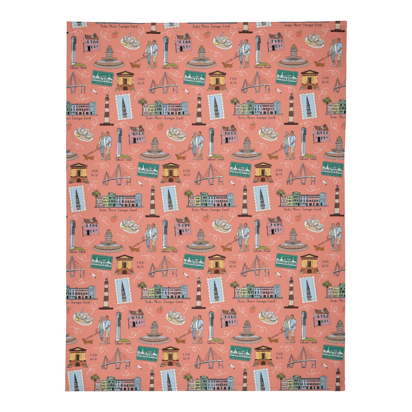 Minky Blanket with Charleston SC in coral