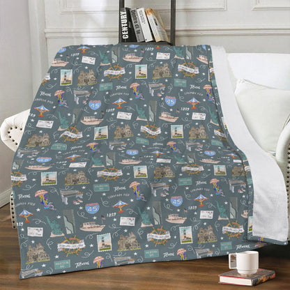 Minky Blanket with Galveston, TX in deep ocean