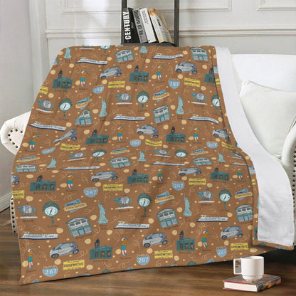 Minky Blanket with New Jersey cities in brown