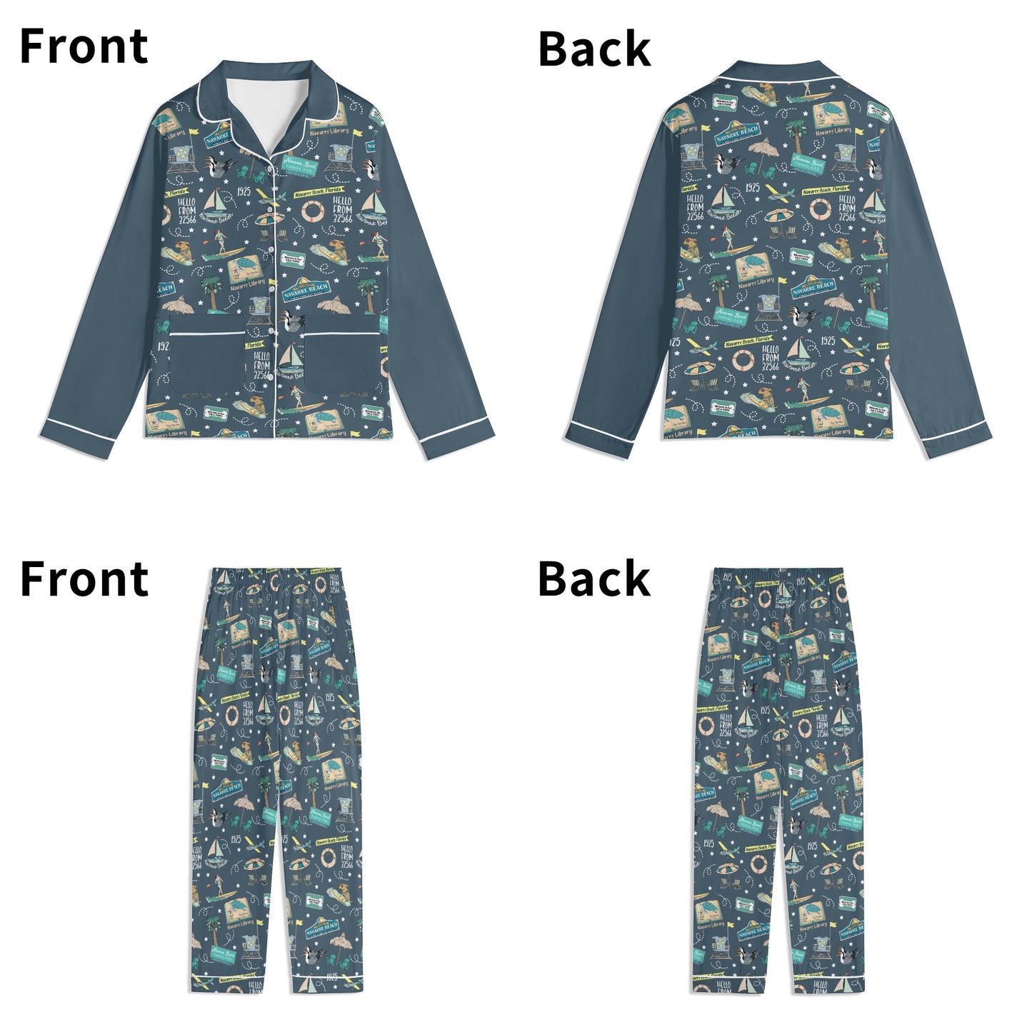 Unisex Adult Pajama Set with Navarre Beach, FL in navy