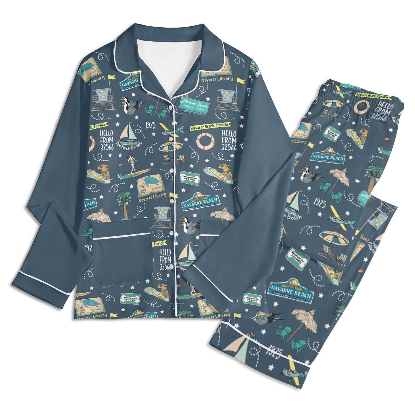 Unisex Adult Pajama Set with Navarre Beach, FL in navy