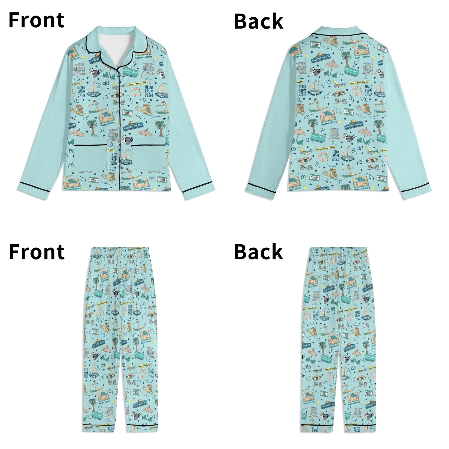 Unisex Adult Pajama Set with Navarre Beach, FL in sky blue