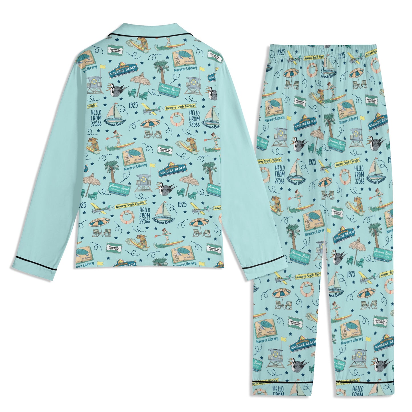 Unisex Adult Pajama Set with Navarre Beach, FL in sky blue