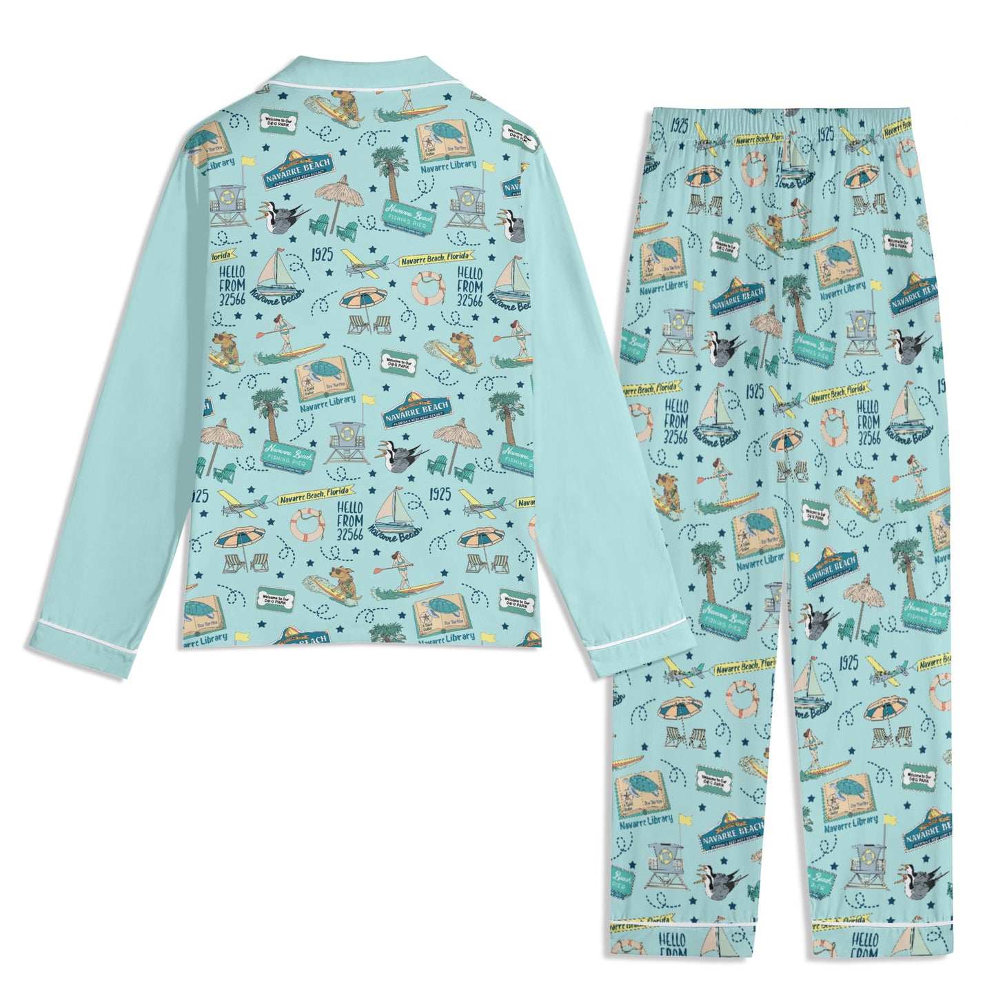 Unisex Adult Pajama Set with Navarre Beach, FL in sky blue