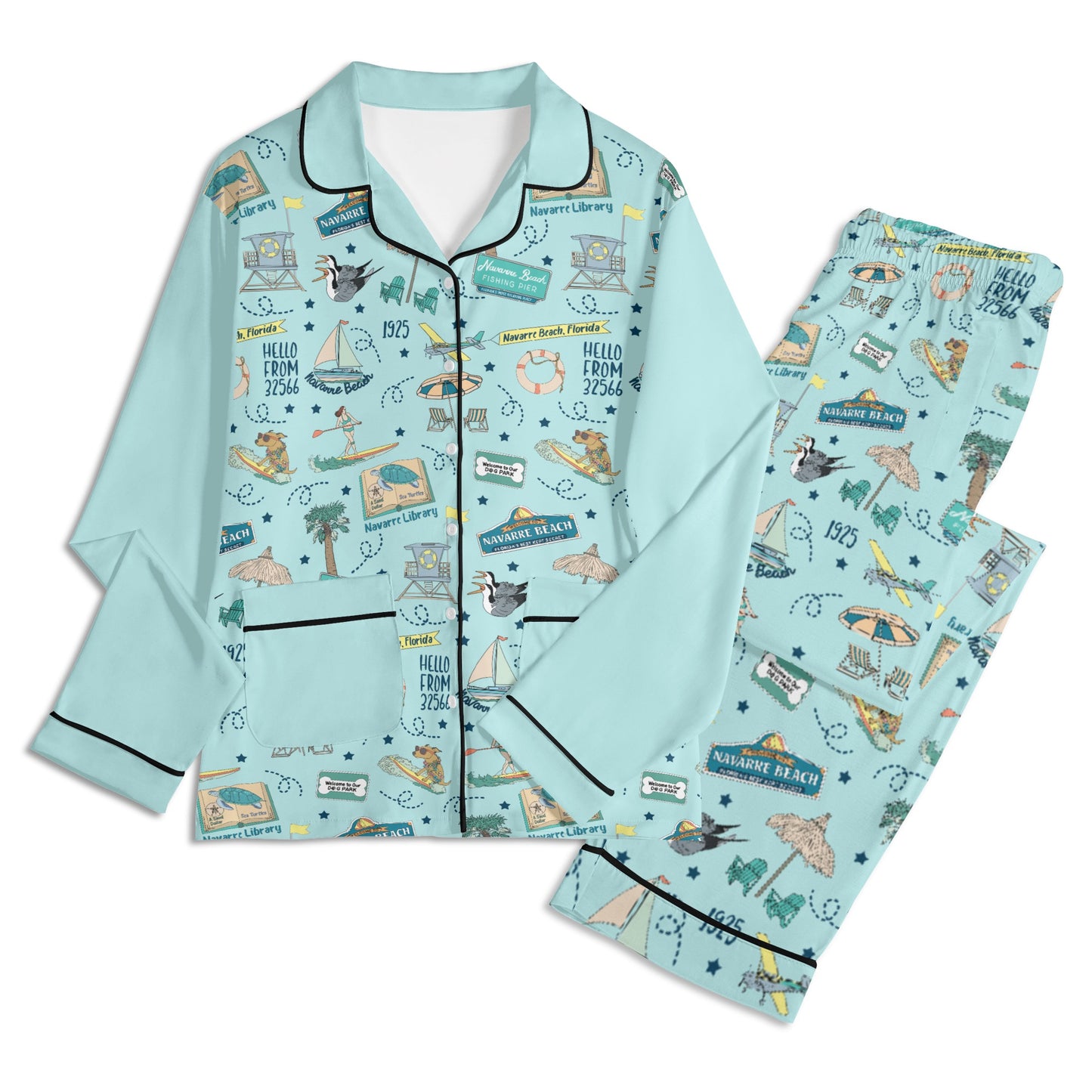 Unisex Adult Pajama Set with Navarre Beach, FL in sky blue