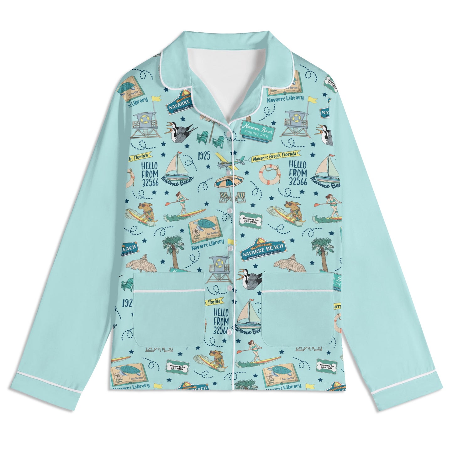 Unisex Adult Pajama Set with Navarre Beach, FL in sky blue