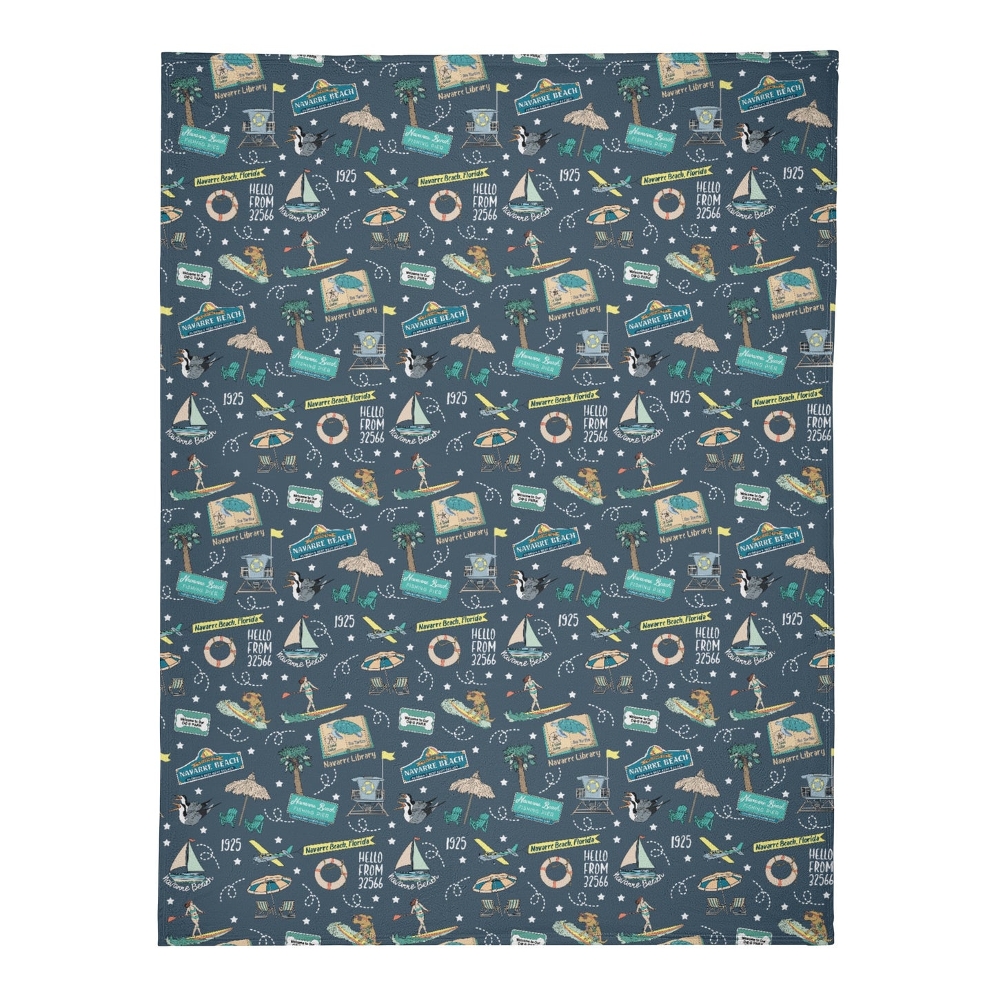 Minky Blanket with Navarre Beach, FL in navy