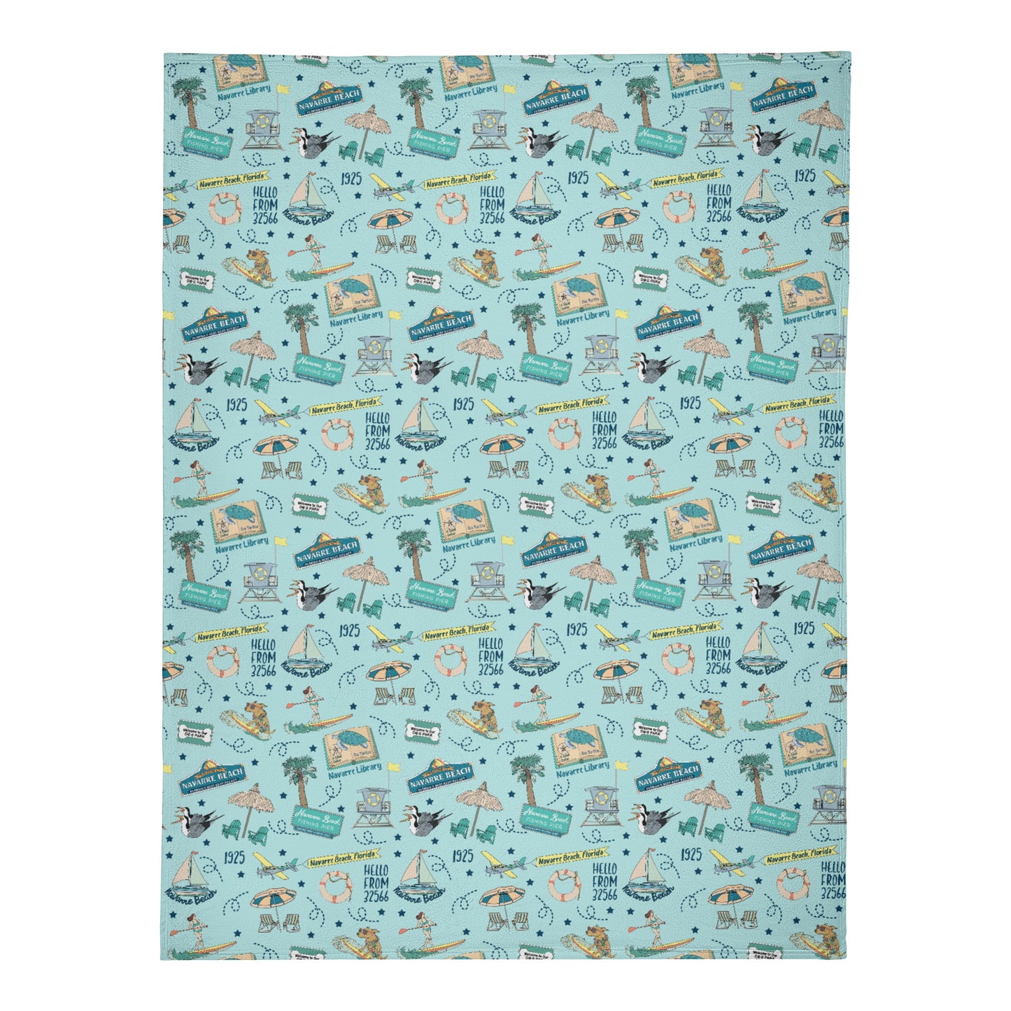 Minky Blanket with Navarre Beach, FL in sky blue