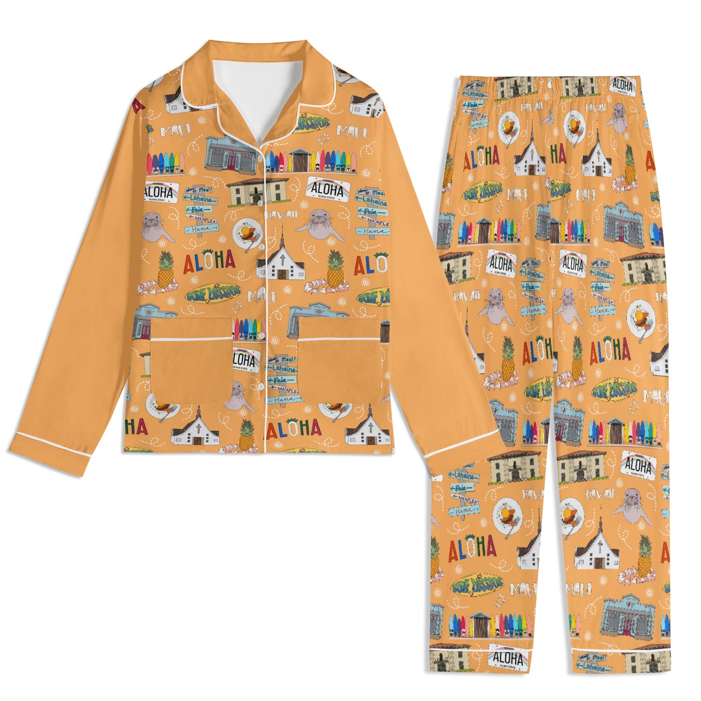 Unisex Adult Pajama Set with Maui, HI in orange