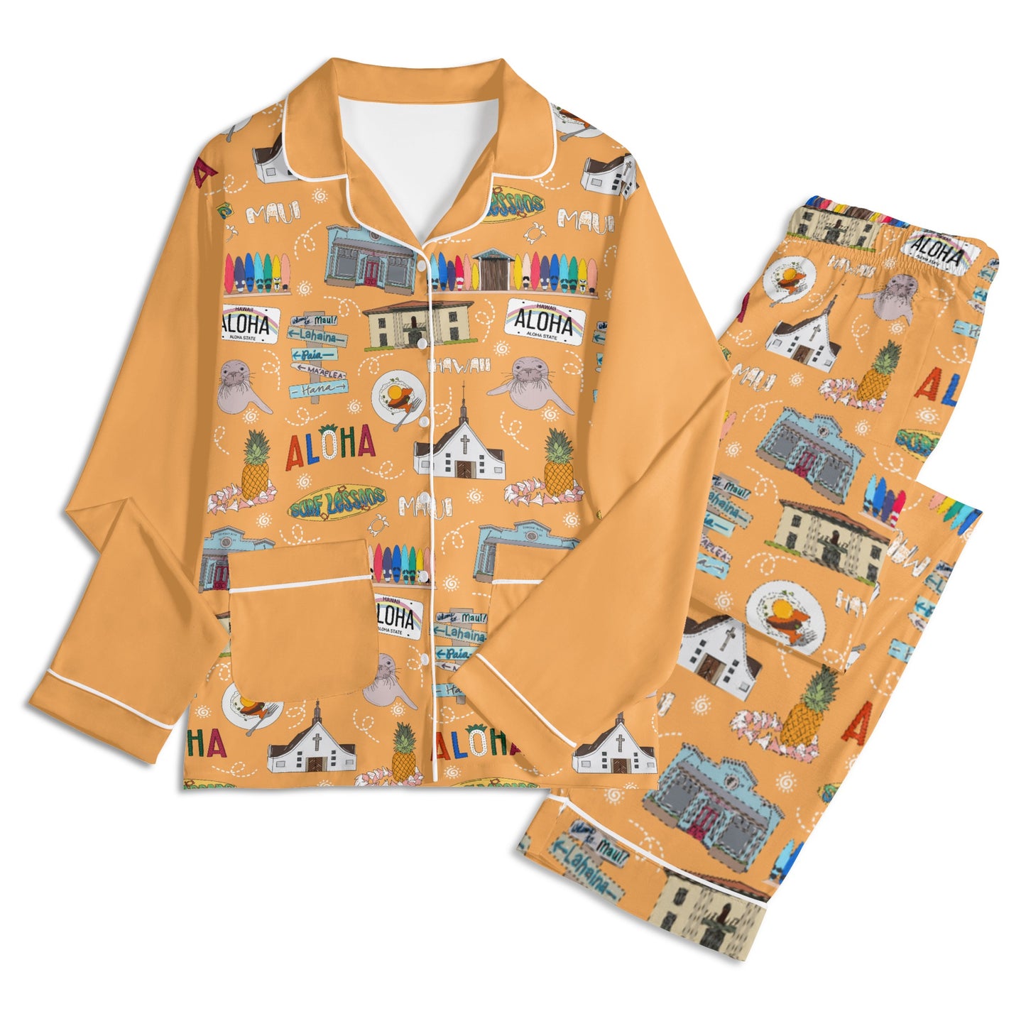 Unisex Adult Pajama Set with Maui, HI in orange