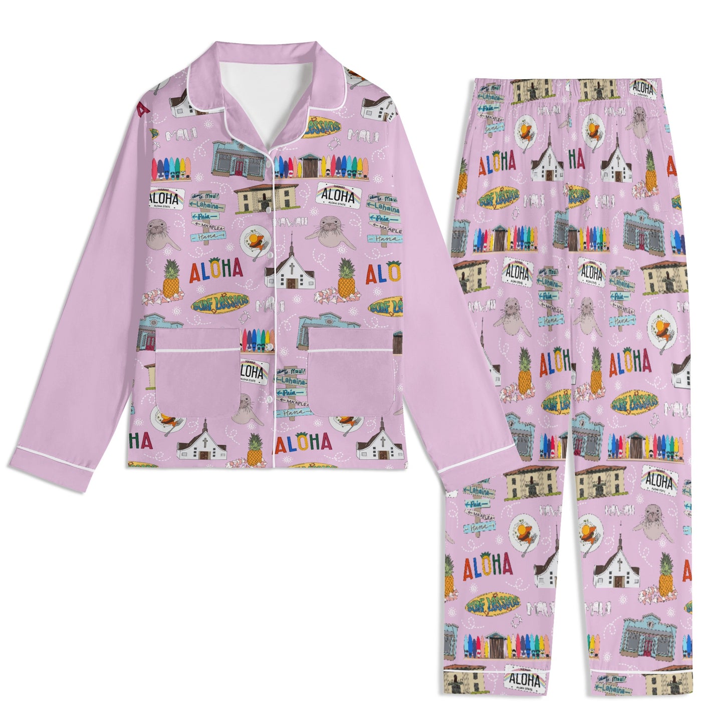 Unisex Adult Pajama Set with Maui, HI in pink