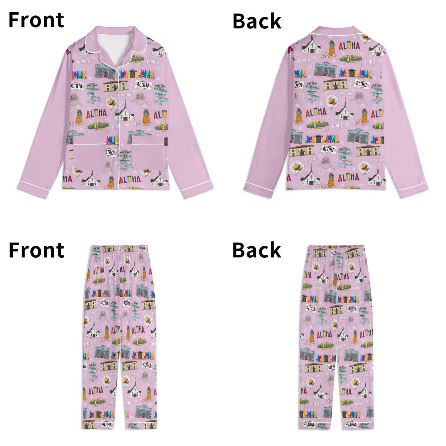 Unisex Adult Pajama Set with Maui, HI in pink