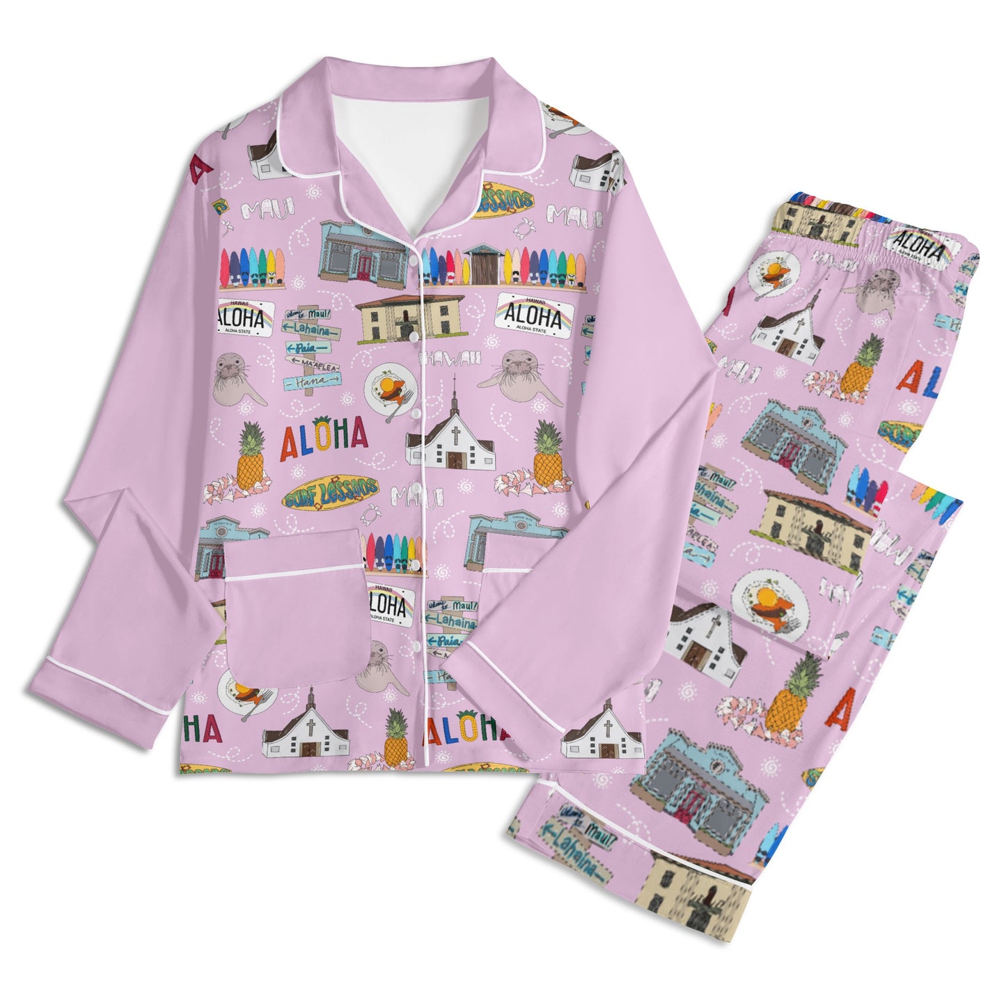 Unisex Adult Pajama Set with Maui, HI in pink