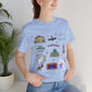 Unisex Jersey Short Sleeve Tee with Janesville, Wisconsin WI landmarks print