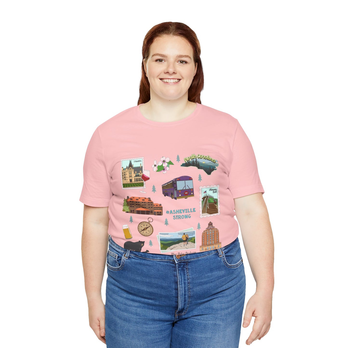 Unisex Jersey Short Sleeve Tee with Asheville, North Carolina NC landmarks print