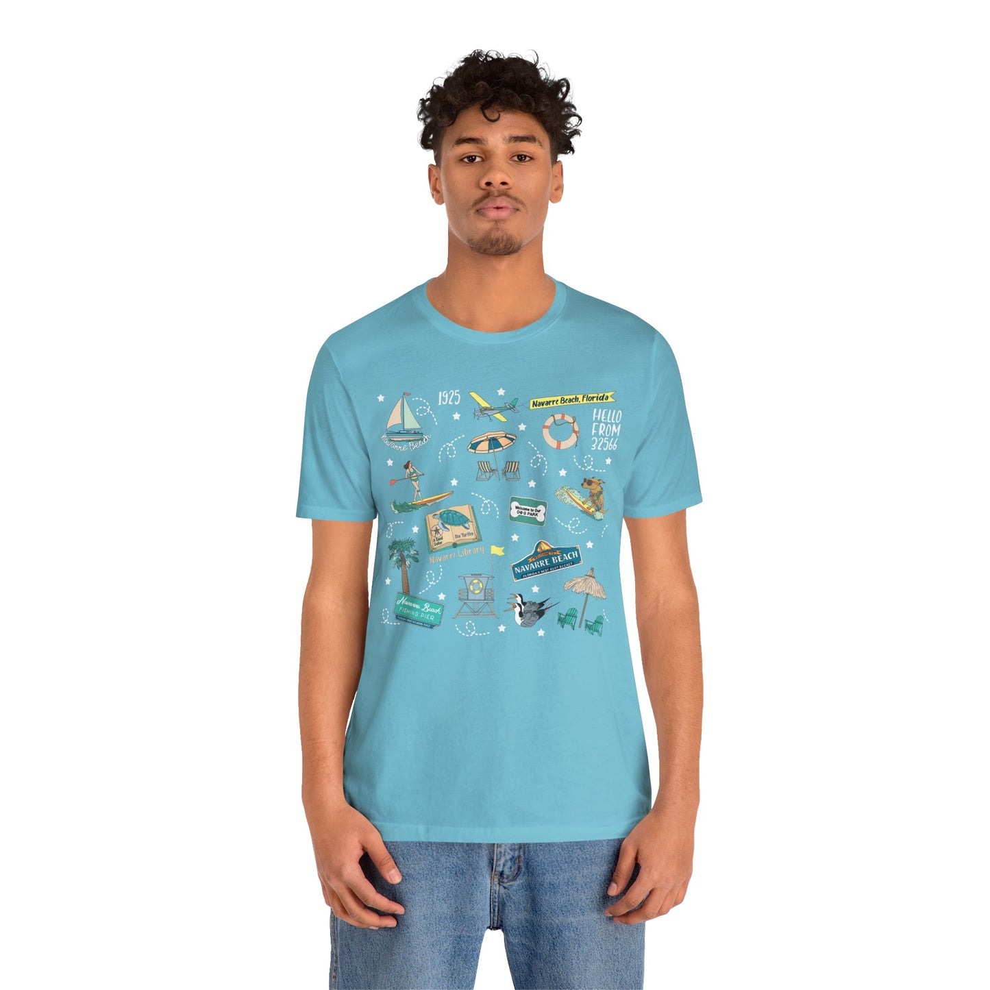 Unisex Jersey Short Sleeve Tee with Navarre Beach, FL landmarks print