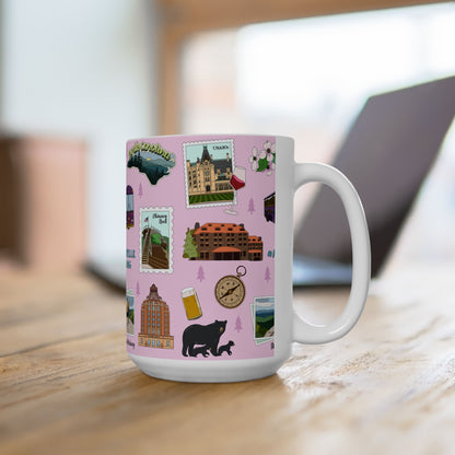 Ceramic Mug 15oz with Asheville, North Carolina NC in pink
