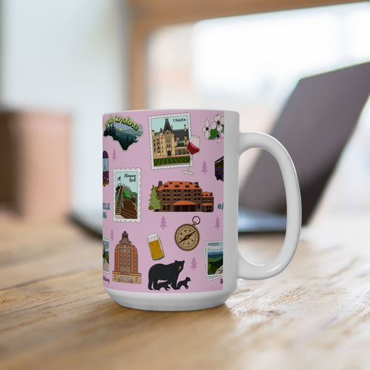Ceramic Mug 15oz with Asheville, North Carolina NC in pink