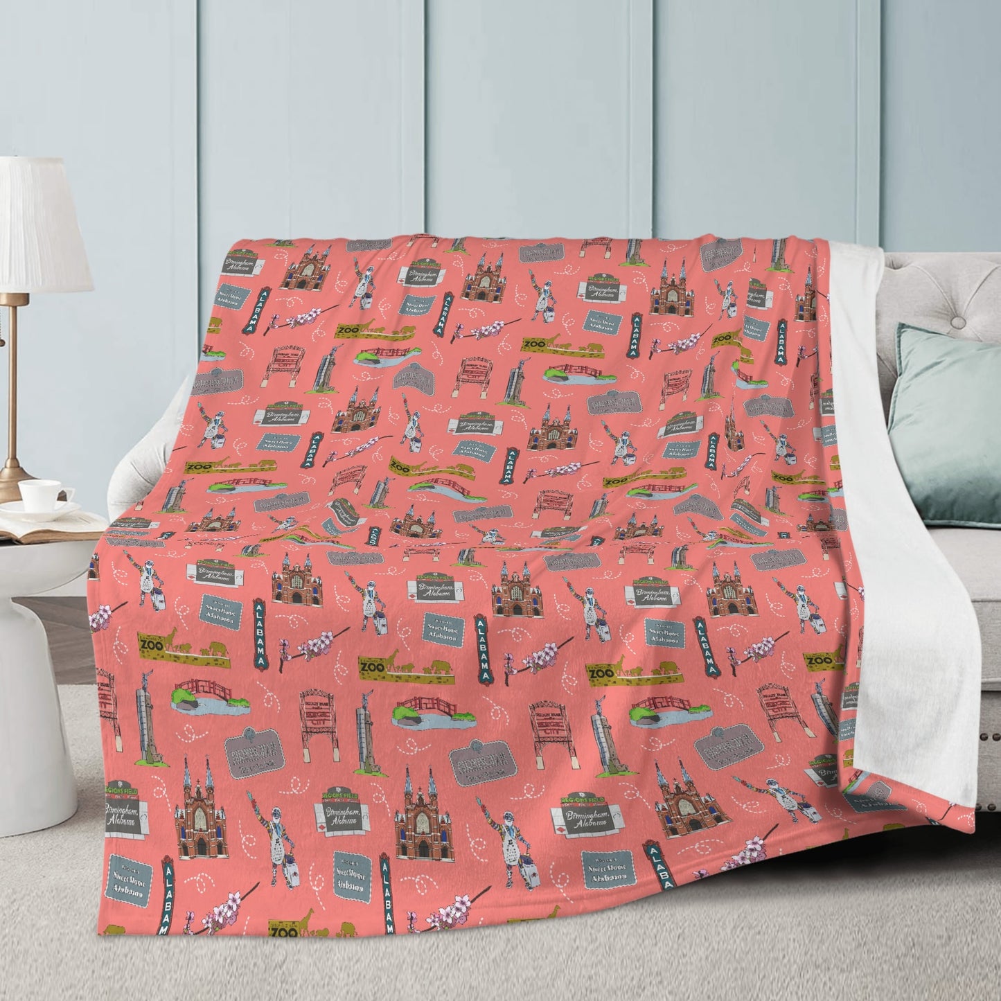 Minky Blanket with Birmingham, AL in salmon