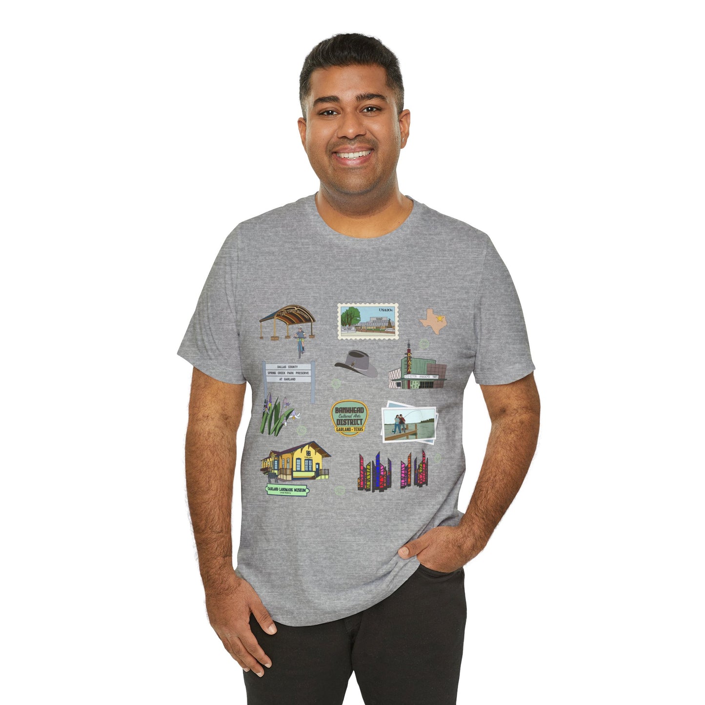 Unisex Jersey Short Sleeve Tee with Garland, Texas TX landmarks print