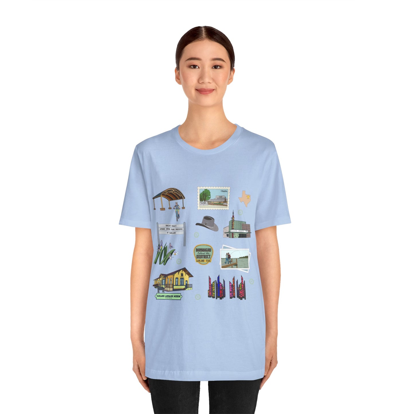 Unisex Jersey Short Sleeve Tee with Garland, Texas TX landmarks print