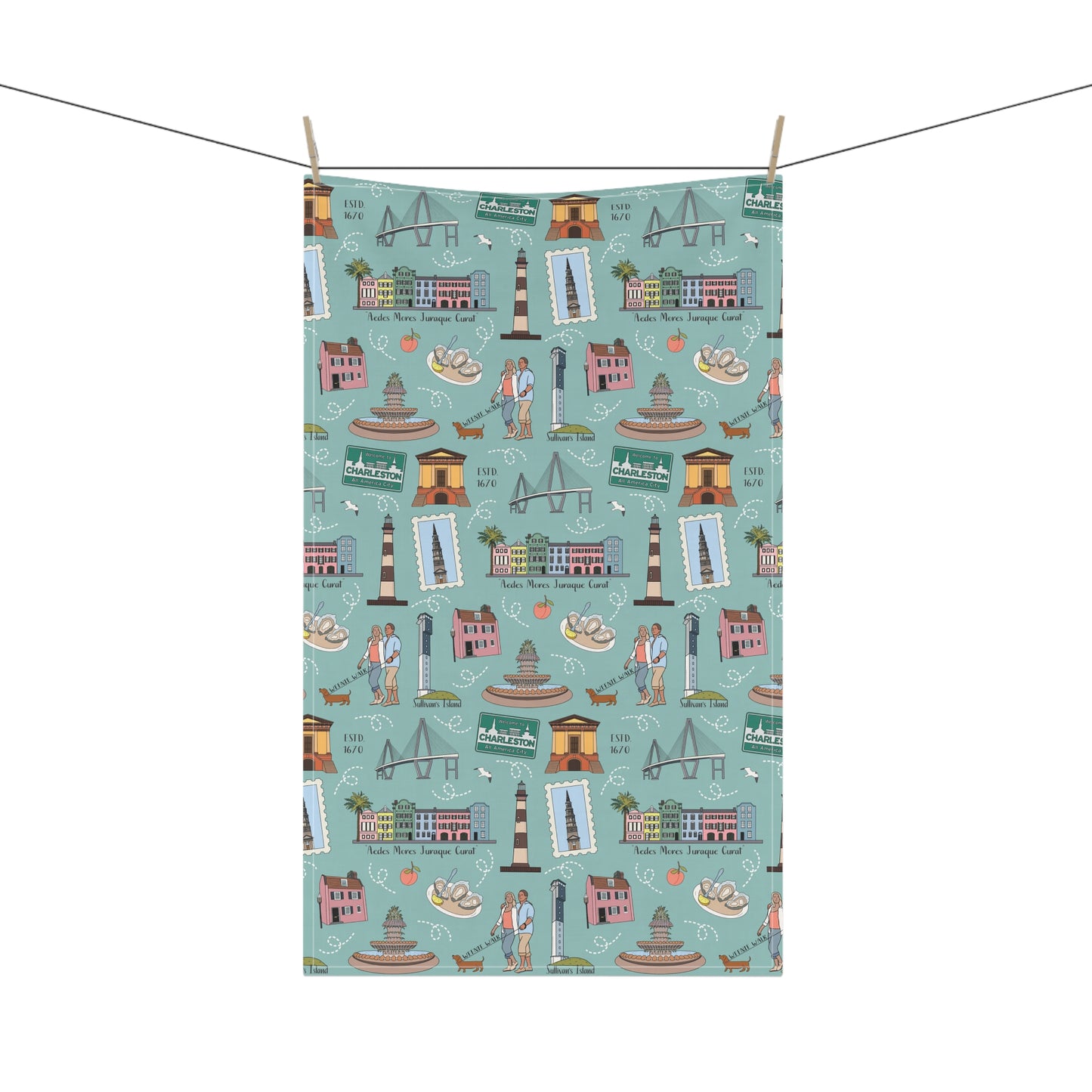 Kitchen Towel with Charleston, SC in sage