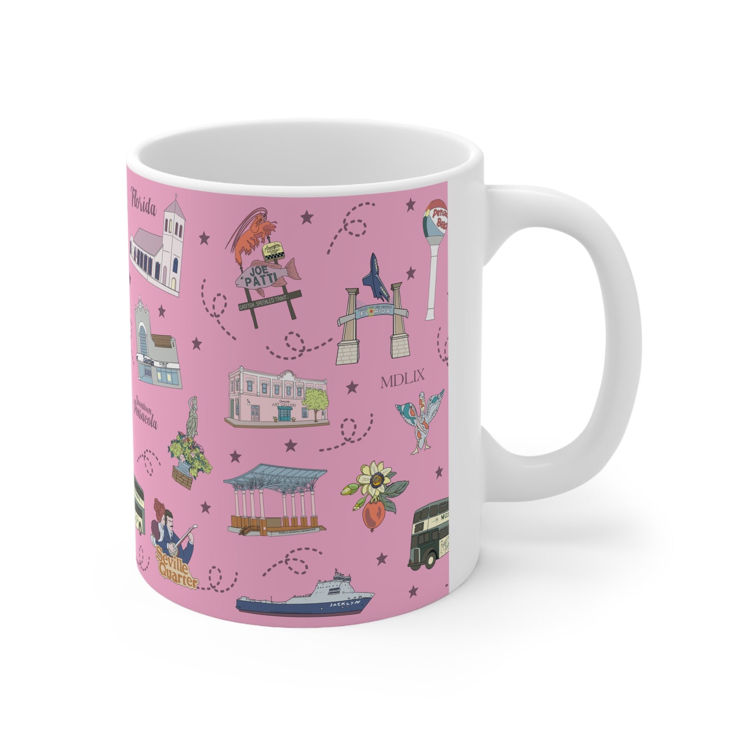 Ceramic Mug 11oz with Pensacola, FL in pink