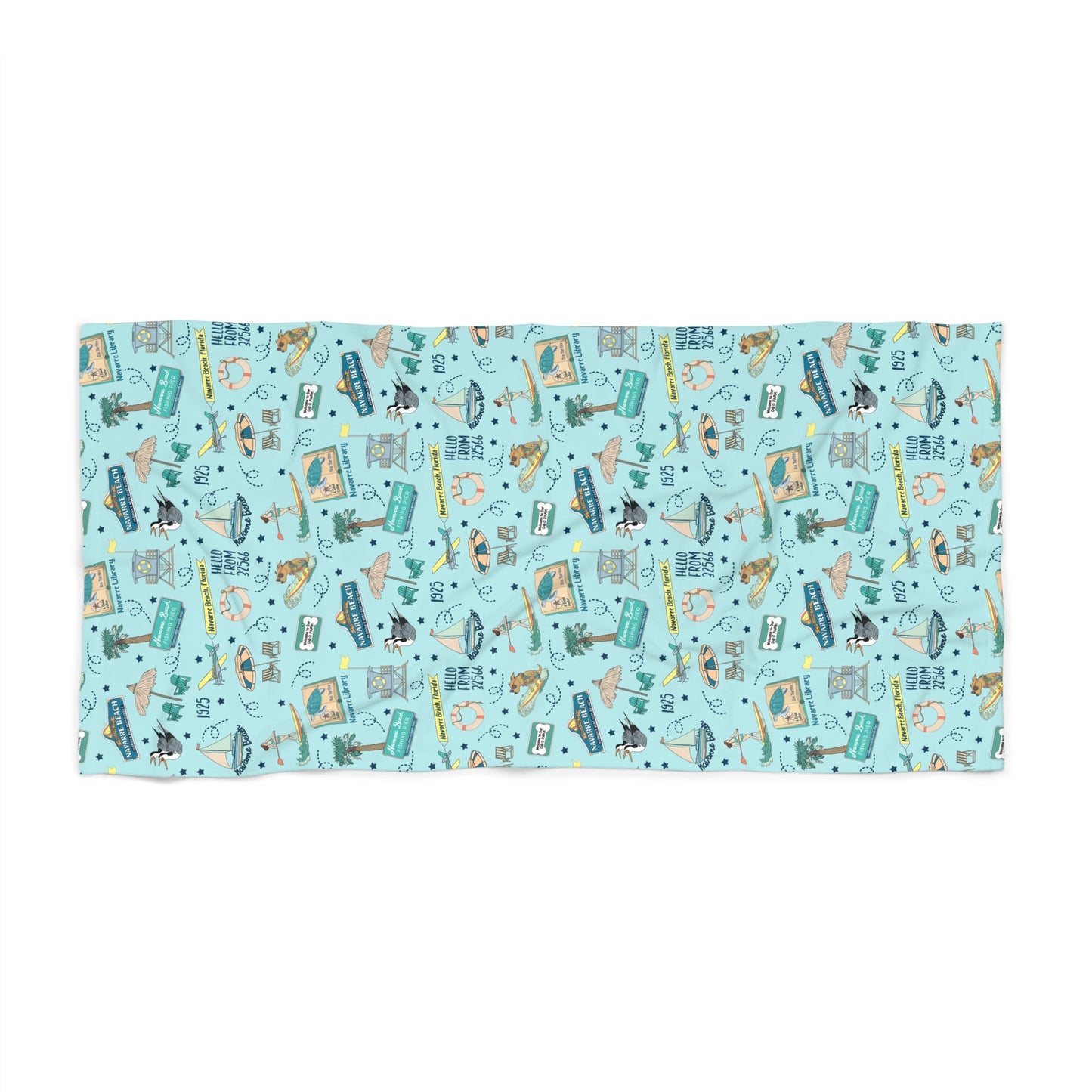 Beach Towel with Navarre Beach, FL in sky blue