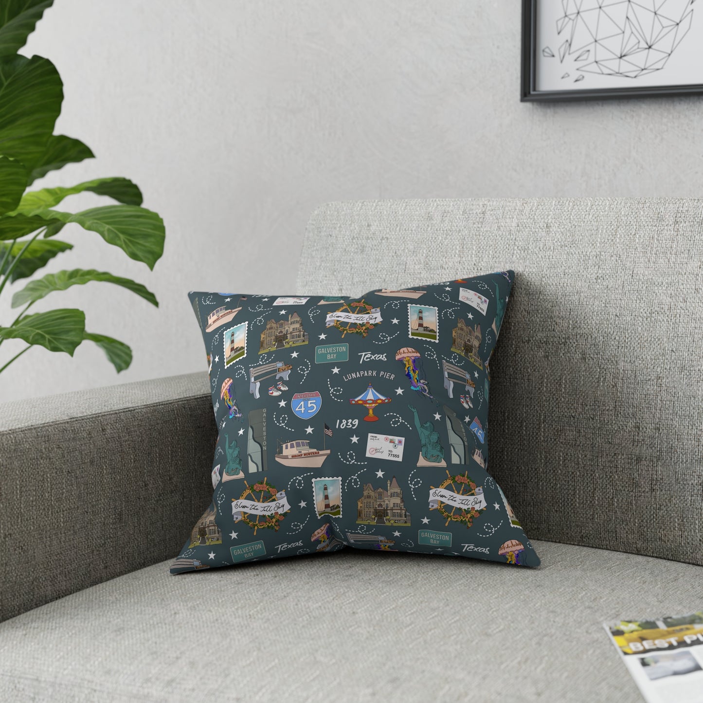 Broadcloth Pillow with Galveston, TX in deep ocean