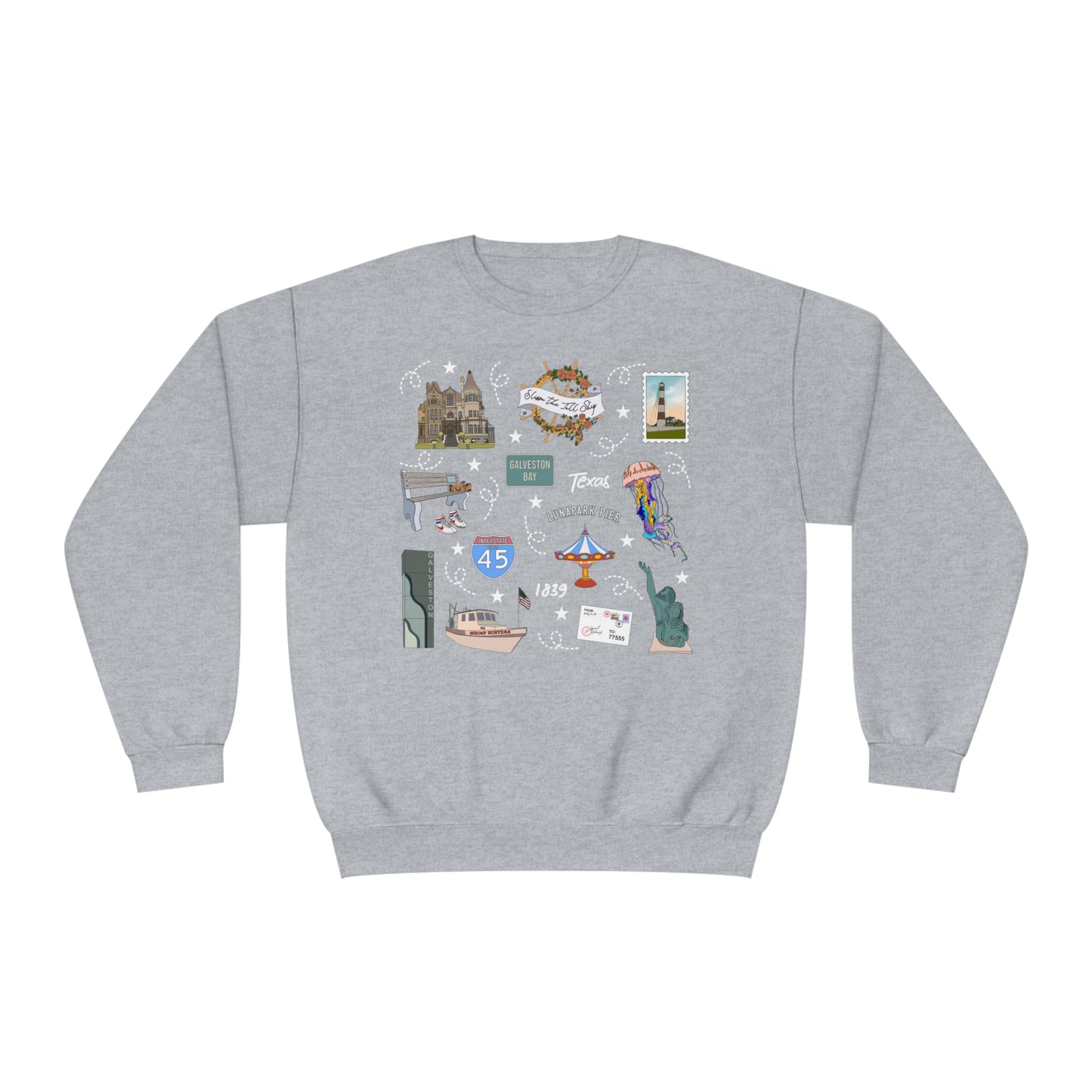 Unisex NuBlend® Crewneck Sweatshirt with Galveston, TX in assorted colors