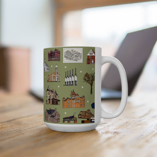 Ceramic Mug 15oz with South St. Paul, Mendota, Hastings, Hampton, Inver Grove Heights near the Minneapolis Minnesota MN in olive