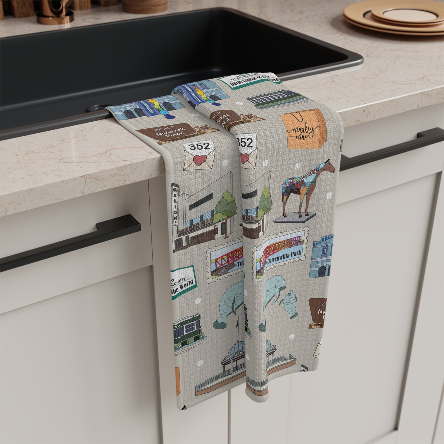 Kitchen Towel with Ocala, Florida FL in grey