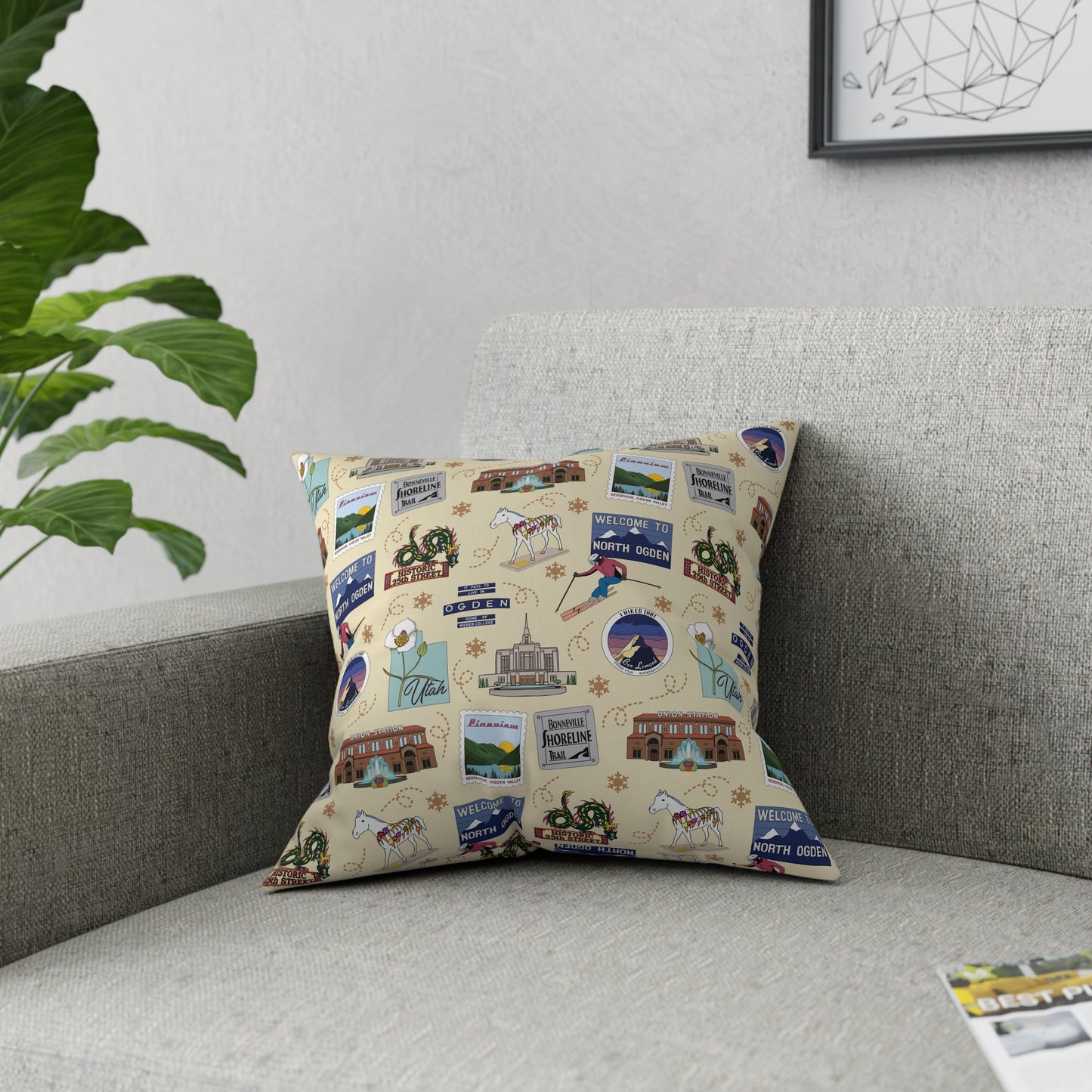 Broadcloth Pillow with Ogden, UT in cream